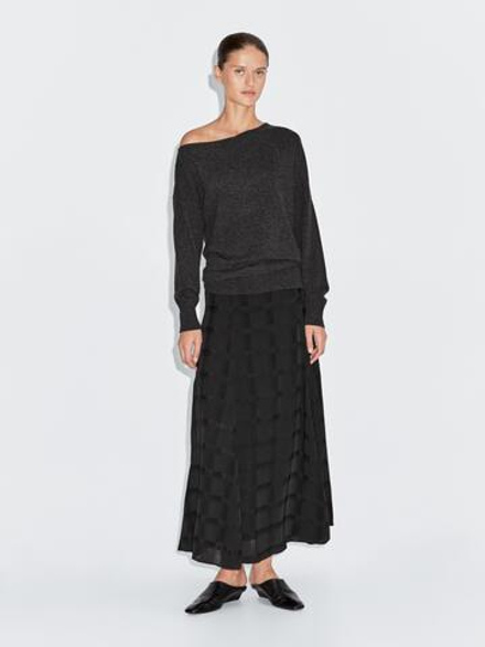 Massimo Dutti Длинная юбка с воланами, черный
