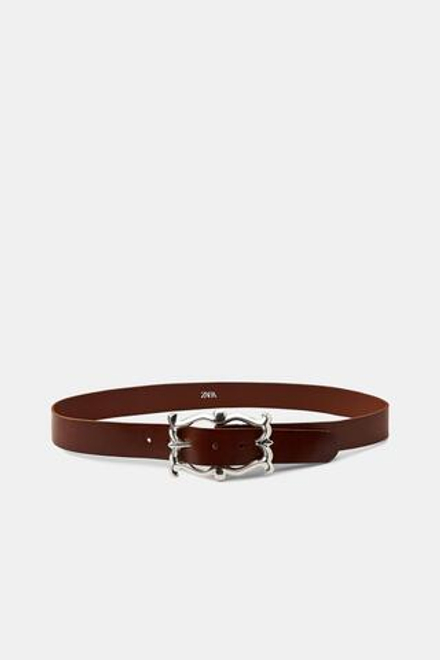 ZARA РЕМЕНЬ ИЗ 100% КОЖИ С ОРГАНИЧЕСКОЙ ПРЯЖКОЙ, КОРИЧНЕВЫЙ