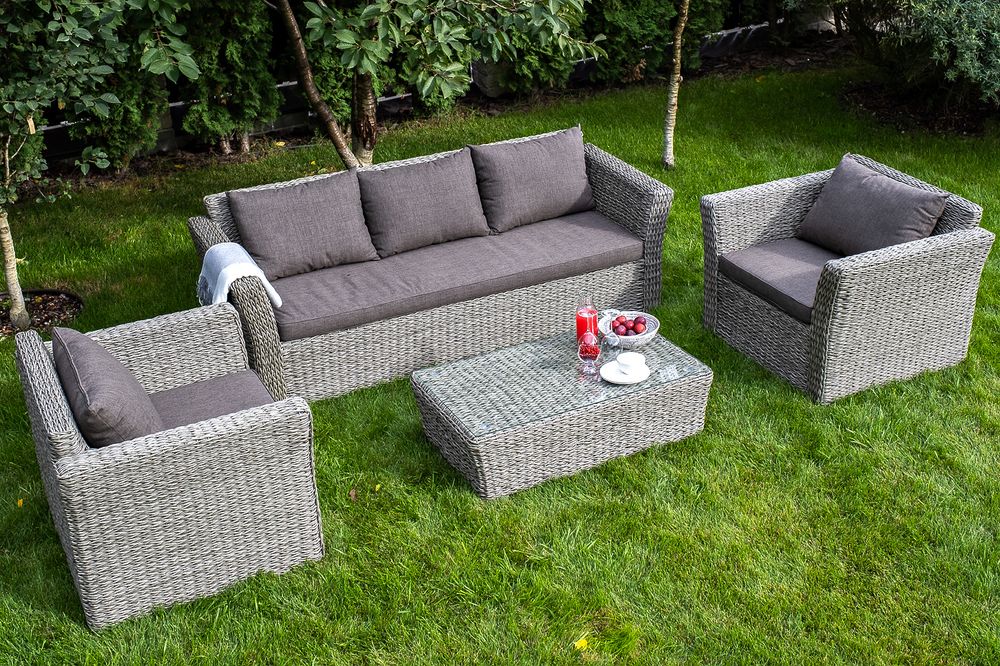 "Капучино" лаунж-зона из искусственного ротанга (гиацинт), цвет серый