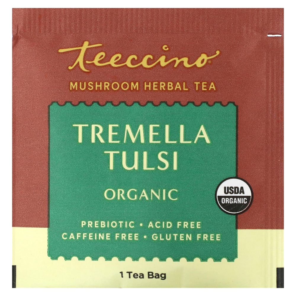 Teeccino, Травяной чай с грибами, тремелла тулси, кардамон, без кофеина, 10 чайных пакетиков, 60 г (2,12 унции)