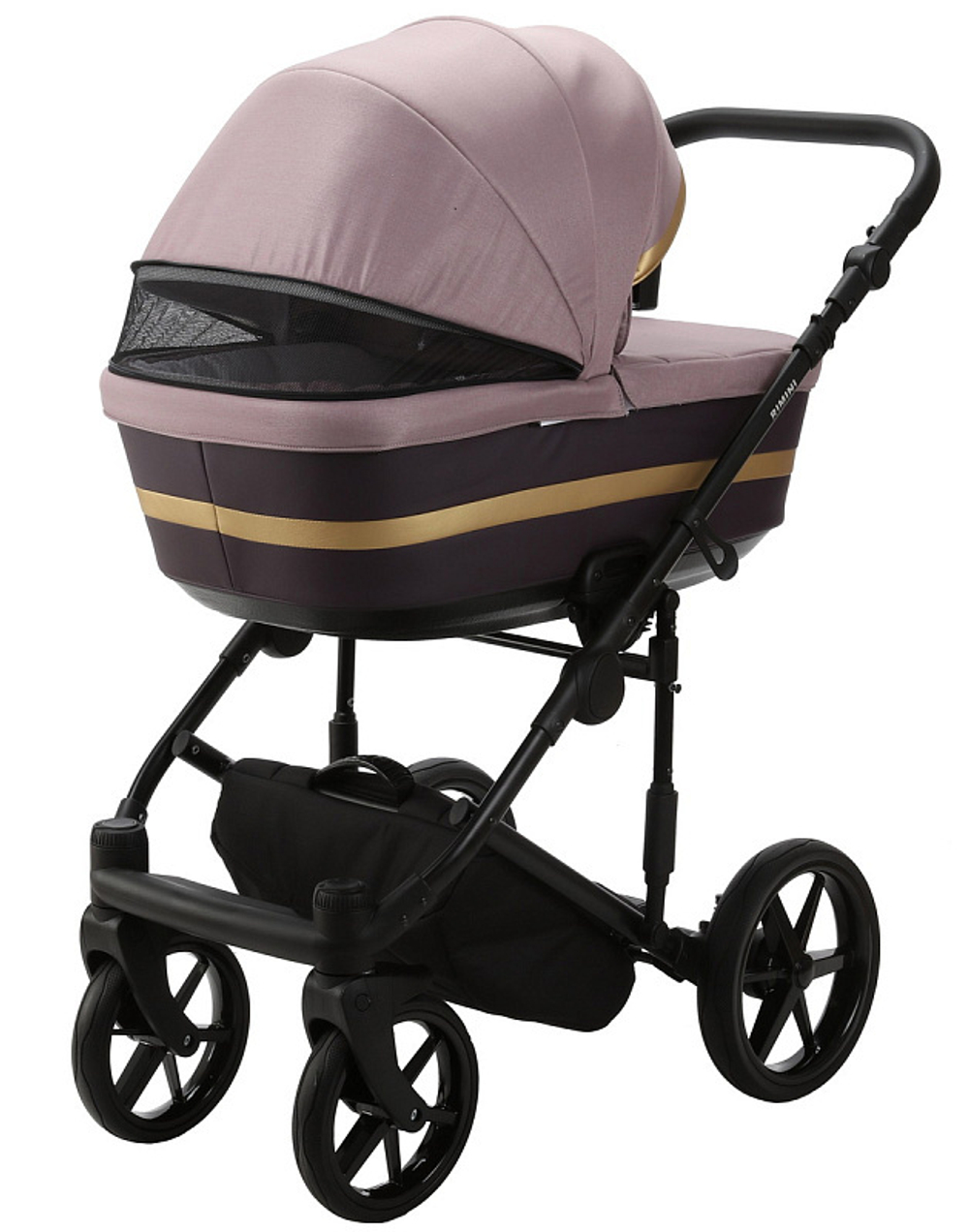 Детская коляска Adamex Rimini 2 в 1 RI14A (СЕРО-РОЗОВ+СЛИВА.ПЕРФ.КОЖА)