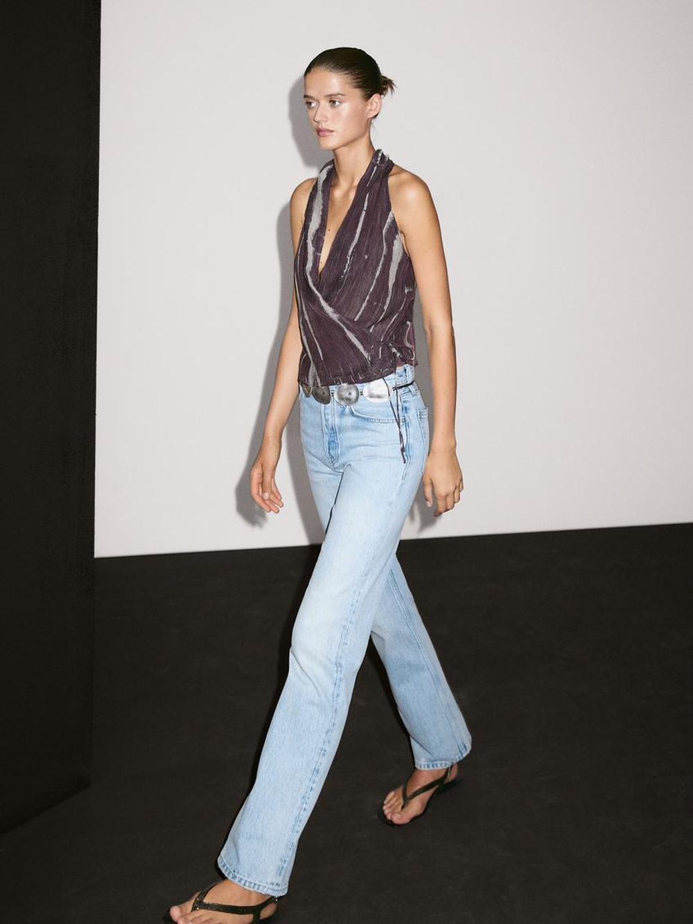 Massimo Dutti Топ внахлест в полоску с горловиной халтер, сиреневый