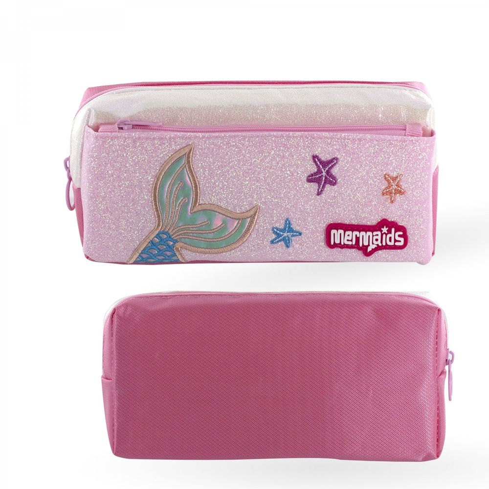 Пенал - косметичка Alingar, ПВХ, молния, боковой карман, 90 х 210 мм, "Mermaids", розовый (хвост русалки)