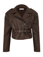 Куртка укороченная из экокожи, коричневый