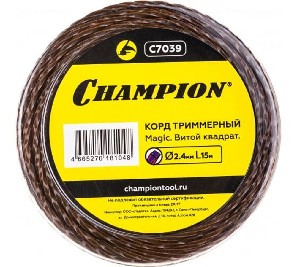 Леска 2,4 мм 15 м CHAMPION витой квадрат С7039