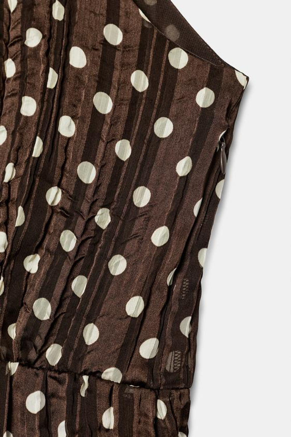 ZARA ПЛАТЬЕ МИДИ В ГОРОШЕК С БАНТОМ, КОРИЧНЕВЫЙ/ЭКРЮ