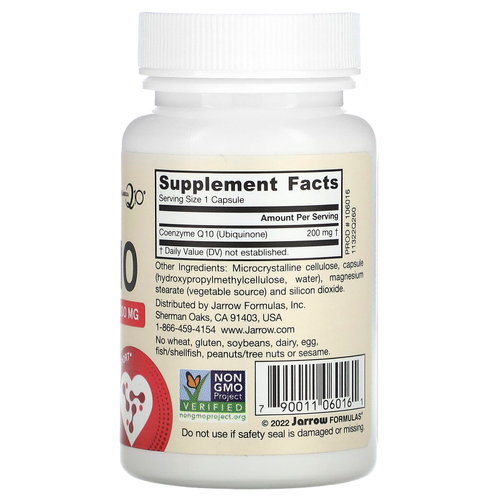 Jarrow Formulas, веганский коэнзим Q10, 200 мг, 60 растительных капсул