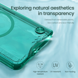 Чехол прозрачный зеленого цвета от Nillkin с металлической крышкой и поддержкой беспроводной зарядки MagSafe на OPPO Find N5, серия Iceblade Fold Magnetic