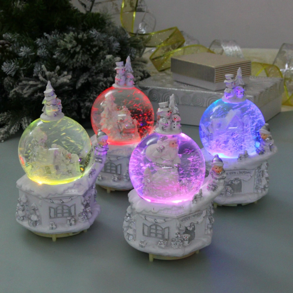 Сувенир Снежный шар «Снежные чудеса» 12.5*12.5*21 см (падающий снег, подсветка, музыка), микс