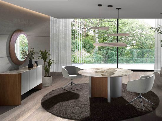 Обеденный стол 1148/RT23067 из серебристого дерева, ореха и керамики с мраморной отделкой Испания