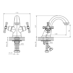 Смеситель DECOROOM DR52011 двуручный  для умывальника монолитный