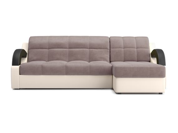 Диван угловой с оттоманкой Мадрид 1,2 - Velutto 22 коричневый/беж кожзам/ коричневая накладка