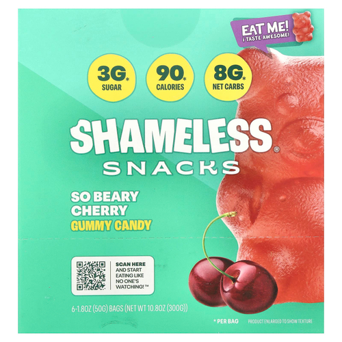 Shameless Snacks, жевательные конфеты, со вкусом вишни, 6 пакетиков по 50 г (1,8 унции)