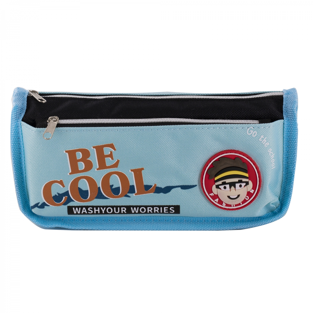 Пенал - косметичка Alingar, ПВХ, молния, боковой карман, 190 х 80 х 35 мм, "BE COOL", микс (голубой, синий, серый), европодвес