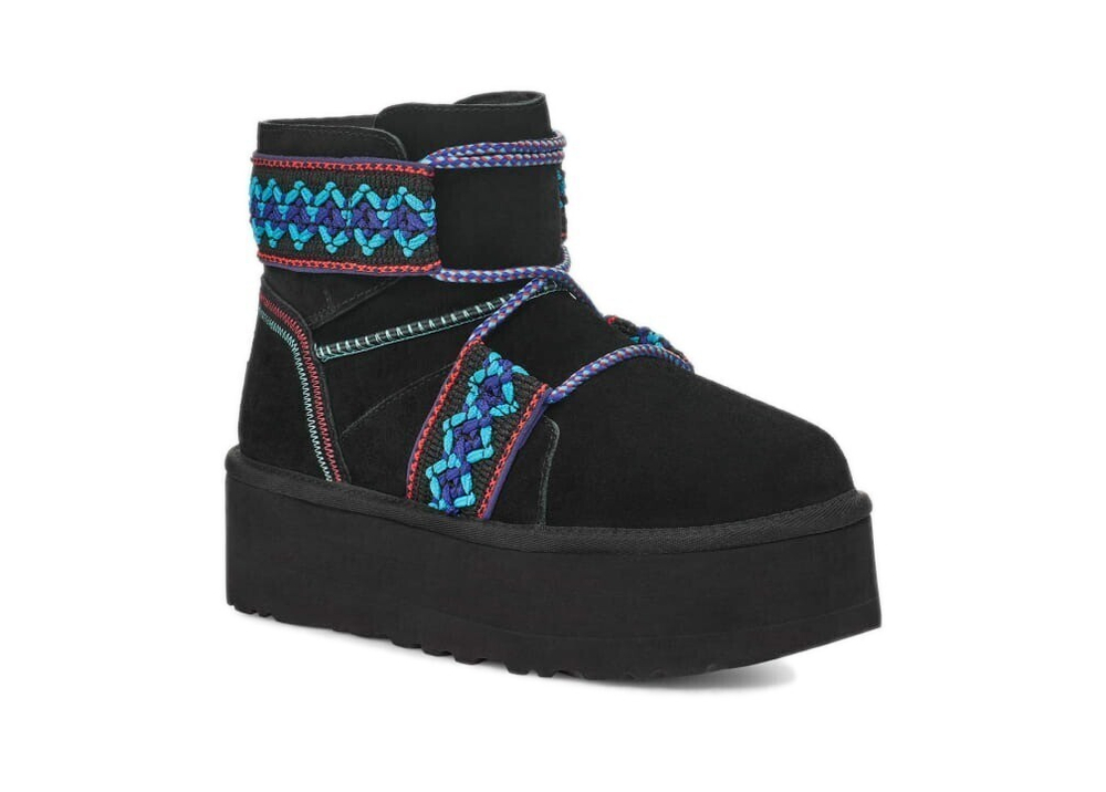UGG WOMEN MINI BRAID PLATFORM BLACK