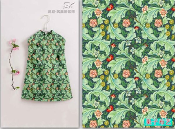 ЛИСТЬЯ АКАНТУСА СВЕТЛО-ЗЕЛЕНЫЕ, МОРРИС, 100% хлопок Handmade Fabrics 6