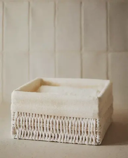 ZARA HOME КВАДРАТНАЯ КОРЗИНА С ТЕКСТИЛЬНОЙ ПОДКЛАДКОЙ, БЕЛЫЙ