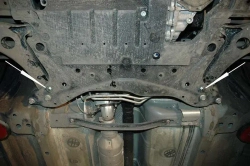 Защита картера двигателя, КПП (2 мм, сталь) для Mitsubishi Outlander XL 2006-07/2012 (V = 2.0; 2.0d; 2.2d; 2.4), Citroen C-Crosser 2007-2013 (V = 2.4; 2.2d), Citroen C4 AirCross 2012-2017 (V = 2.0 AT), Peugeot 4007 2007-2012 (V = 2.2 HDI; 2.4) Sheriff.05.1282