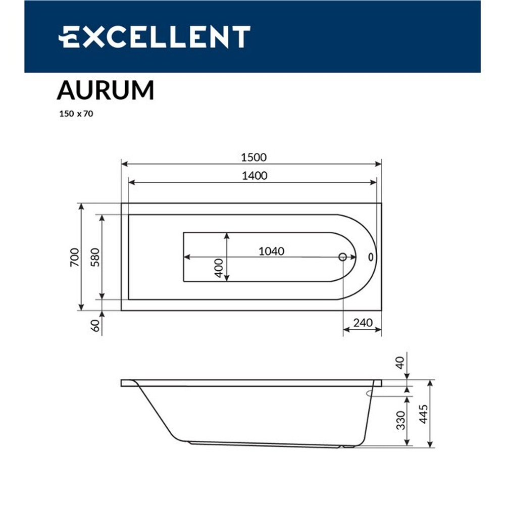 Акриловая ванна Excellent Actima Aurum 150х70 см WAEX.AUR15WH белая