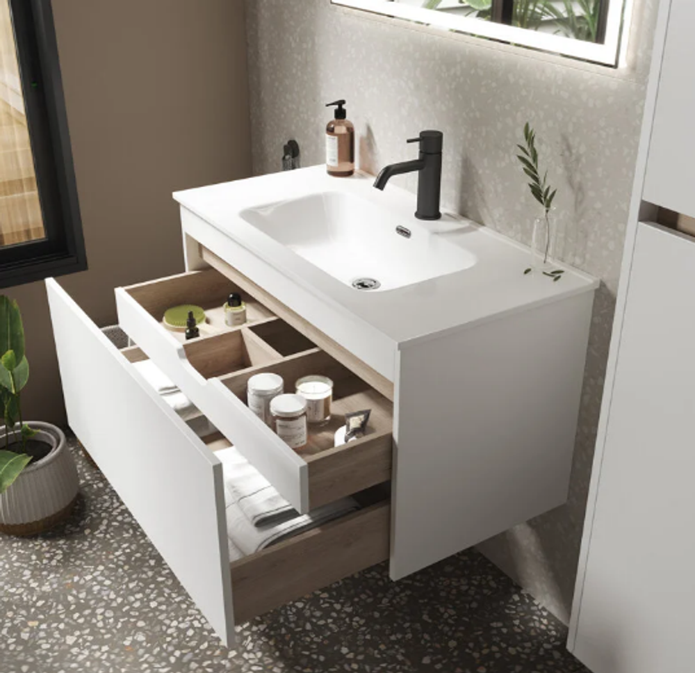 Тумба подвесная SANCOS Smart 990х450х500, c двумя ящиками оснащенными доводчиками, белый глянец , арт. SM100W