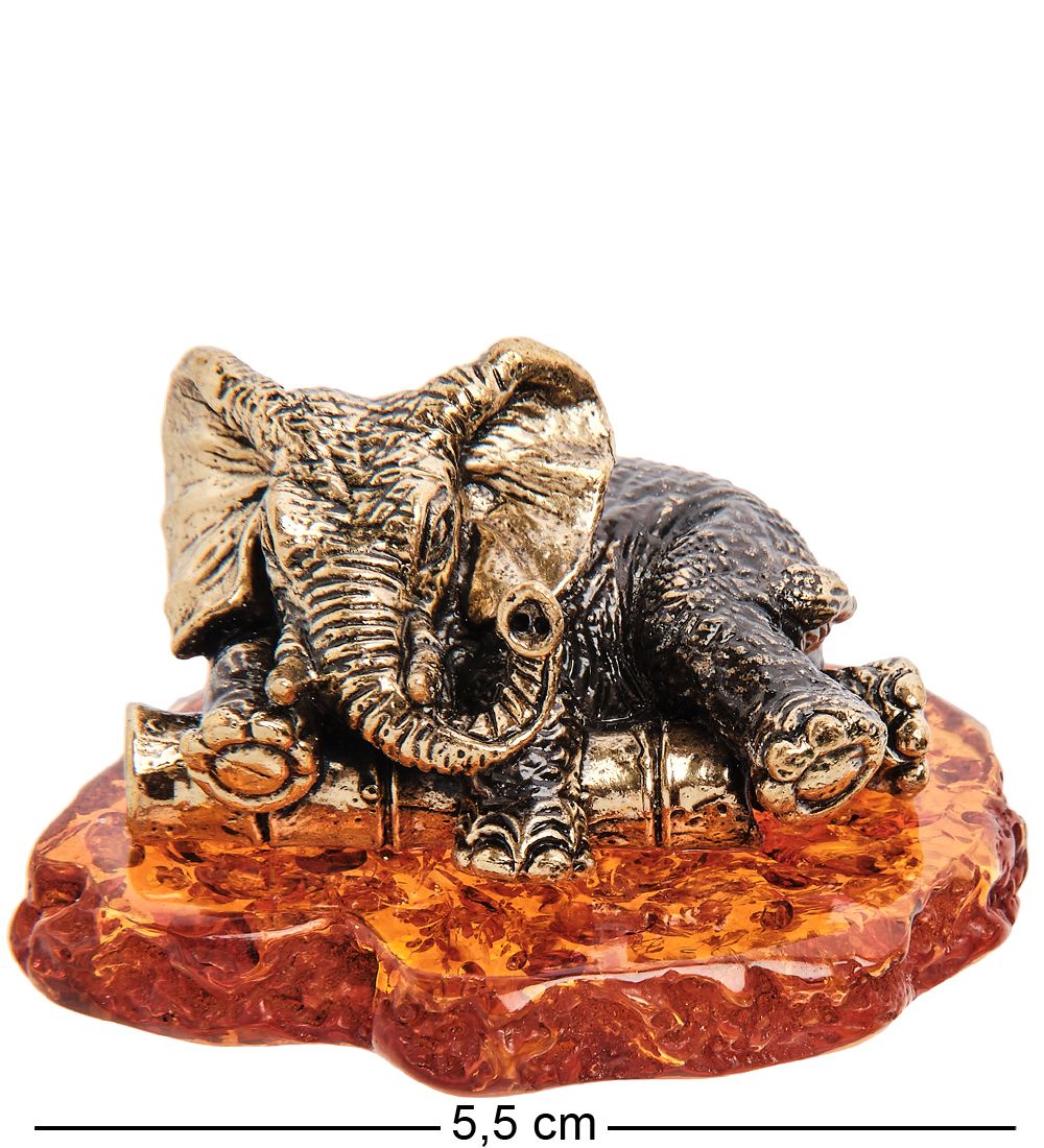 Народные промыслы AM- 412 Фигурка «Слон Тропики» (латунь, янтарь)