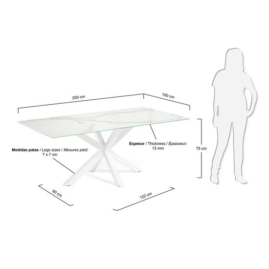 Стол Arya 200x100 керамический с белыми стальными ножками