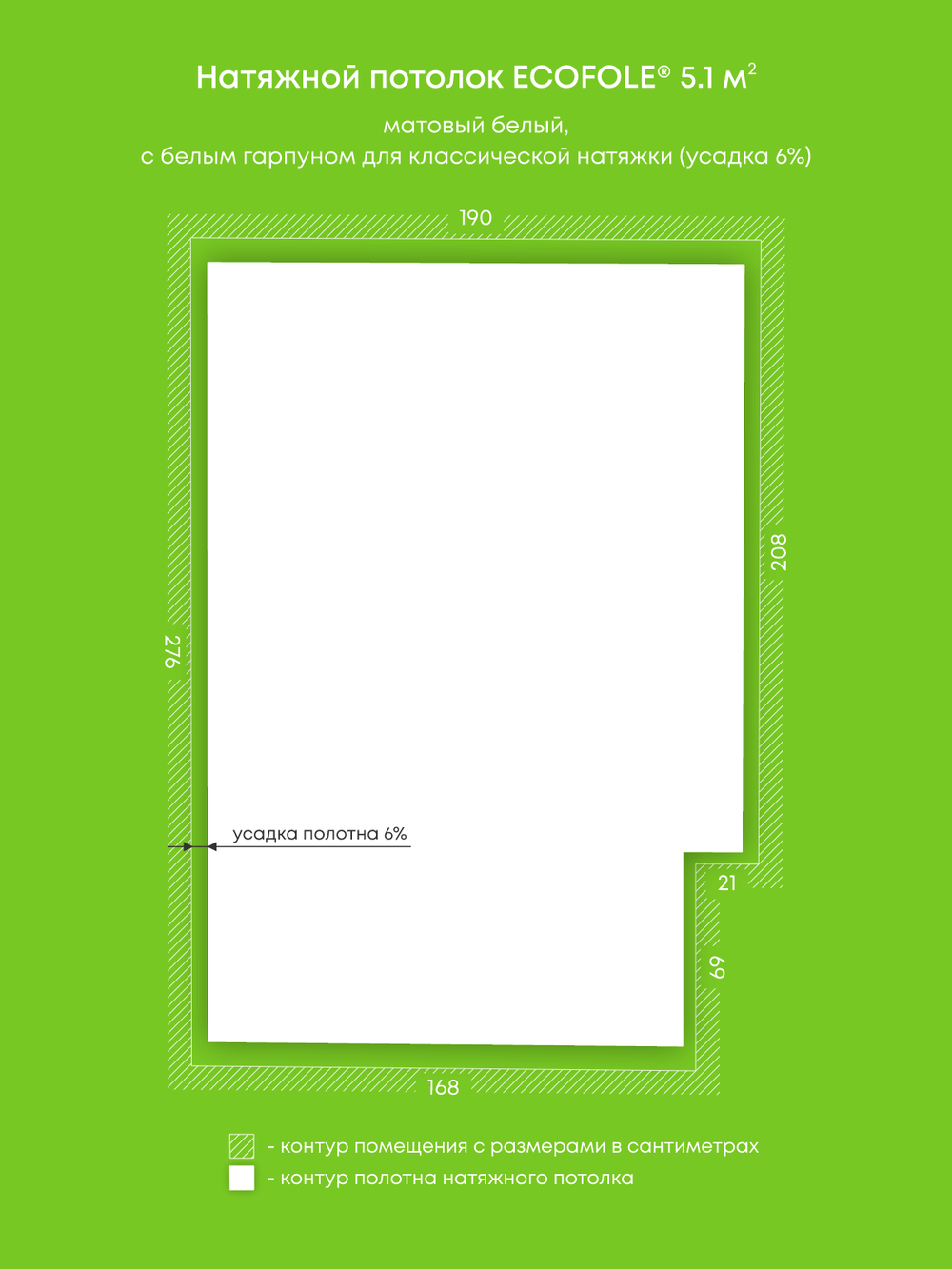 Матовый натяжной потолок 5.1 м2
