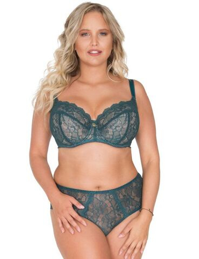 Кружевной бюстгальтер с мягкой чашкой plus size и боковыми поддержками (Размер: 75J) (Цвет: изумрудный)