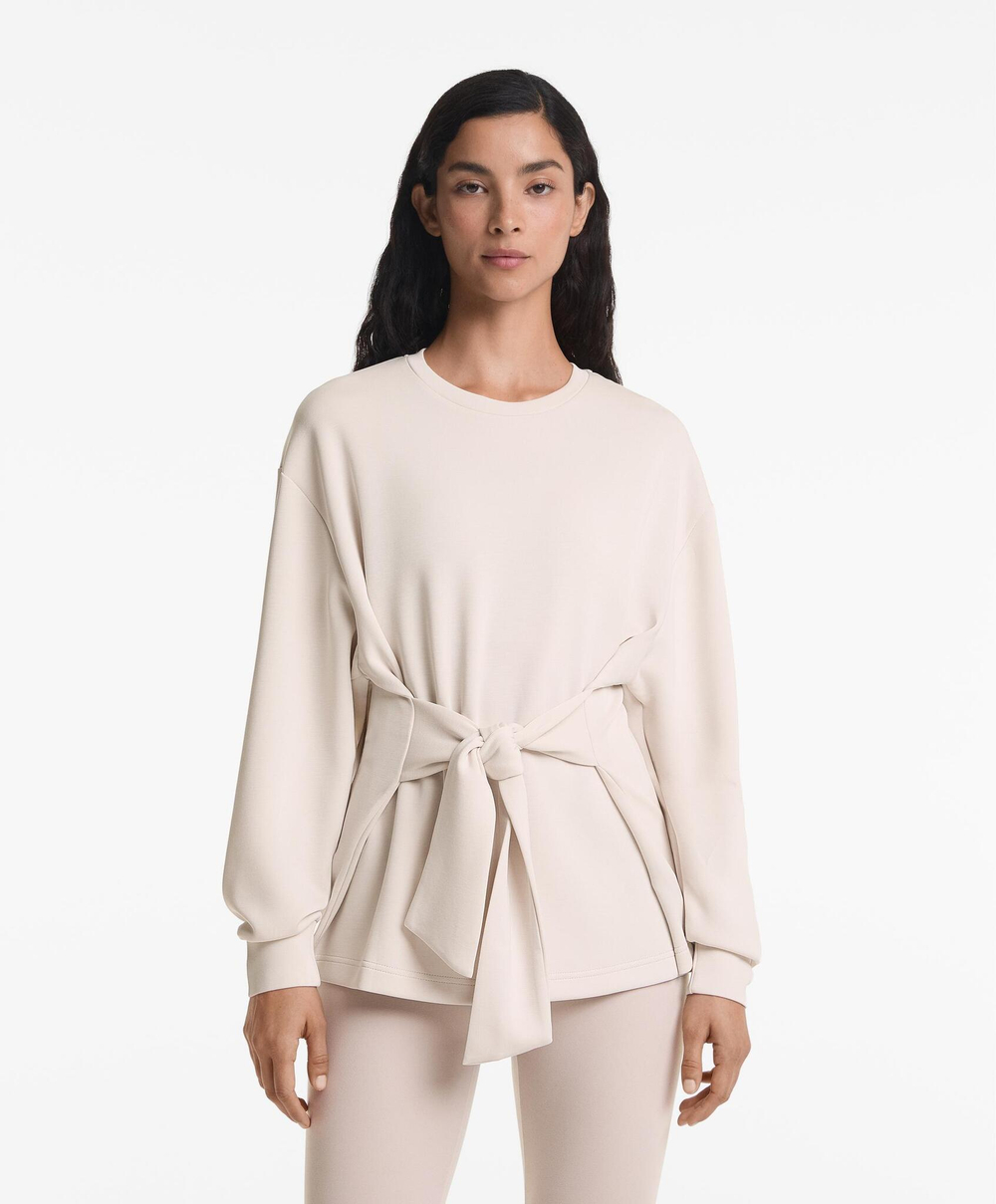 Oysho Толстовка мягкая на ощупь с завязкой на талии, серо-бежевый