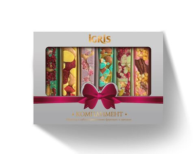 КОМПЛИМЕНТ.Белый шоколад с сублимированными фруктами и орехами (GREY) 215 грамм