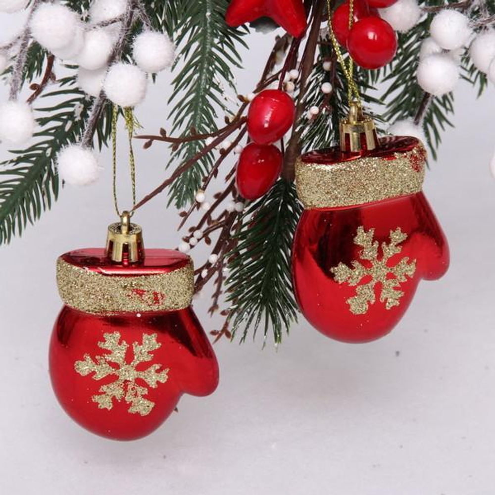 Ёлочные игрушки "Волшебные варежки" 6 см-набор 2шт. Красный