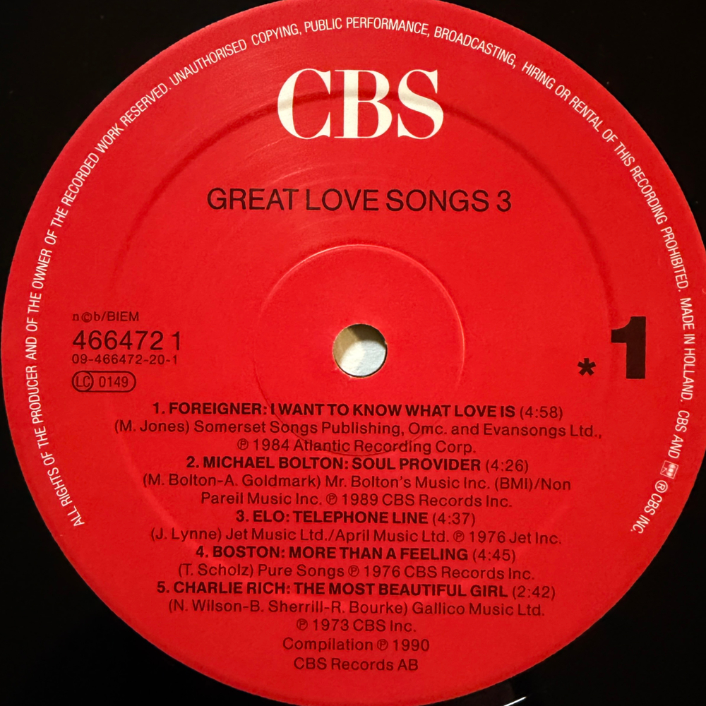 Сборник Great Love Songs 3 2LP (Голландия 1990г.)