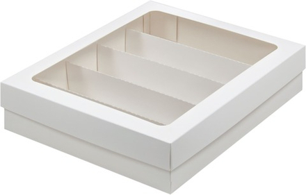 Коробка для макарон на 30шт с ложементом и окном белая 26,5х21,5х5,5 см