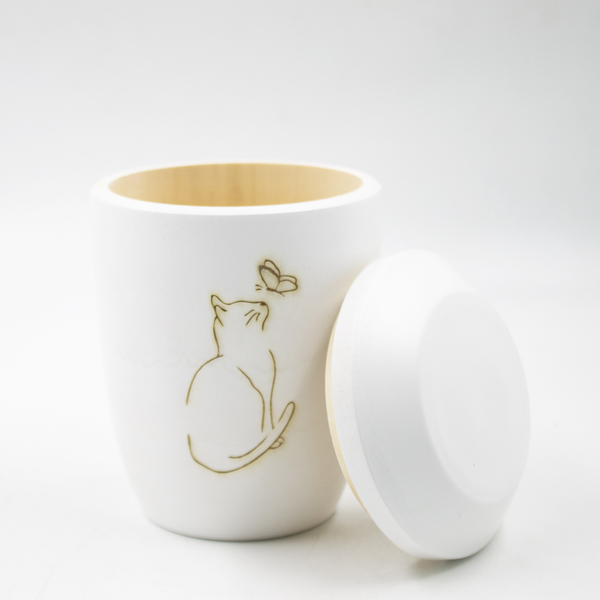 Урна для праха животных "Камелия" мини Лазер Кошка белая