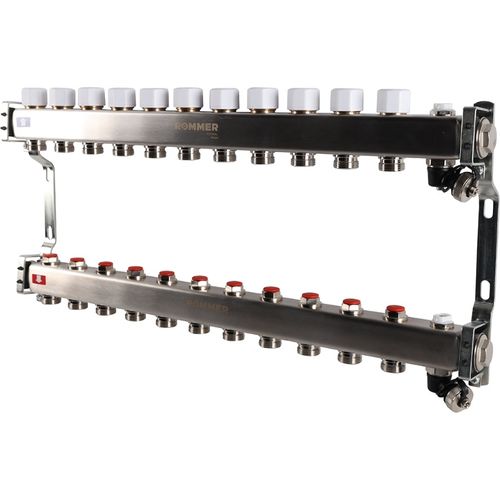 Коллектор Rommer 1"x3/4" на 11 контуров с запорными клапанами (нерж. сталь) RMS-3201-000011