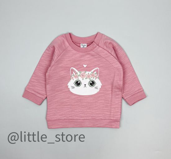 Свитшот из футера "Кошечки и цветочки" розовый зефир