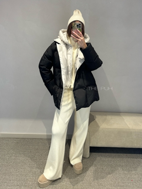 Черный пуховик со съемной манишкой-капюшоном