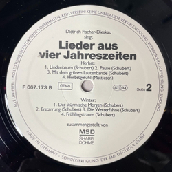 Винтажная виниловая пластинка LP Dietrich Fischer Dieskau Дитрих Фишер-Дискау Lieder Aus Vier Jahreszeiten Песни Из Четырех Сезонов (Germany 1976)