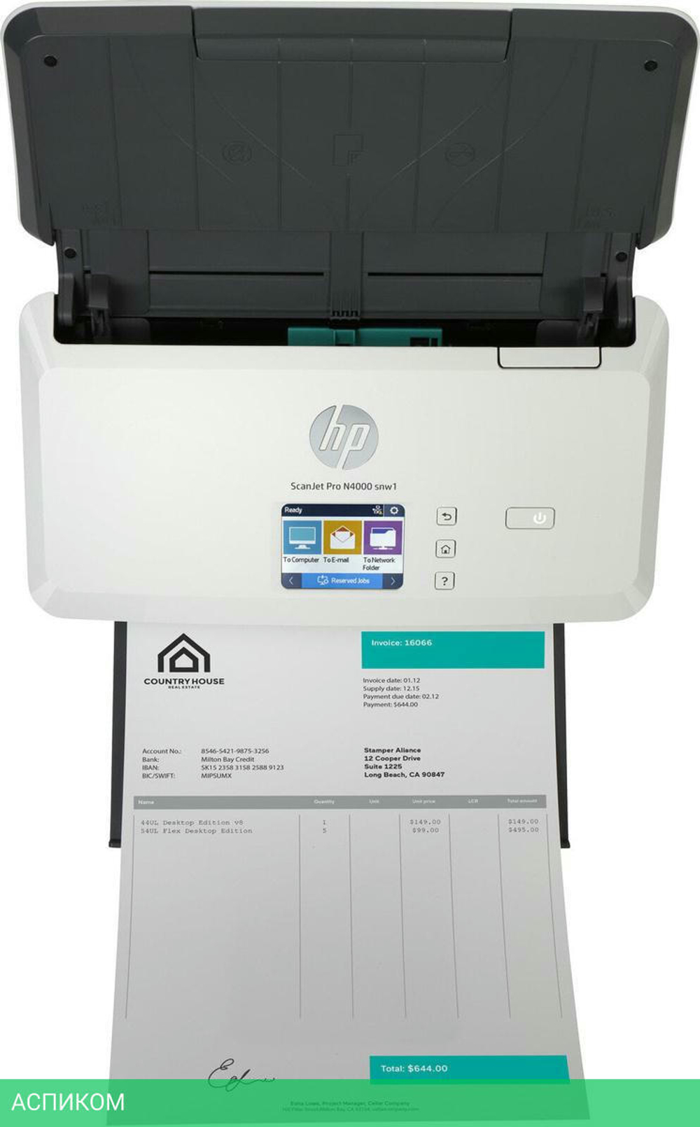 Сканер HP ScanJet Pro N4000 snw1 (6FW08A)