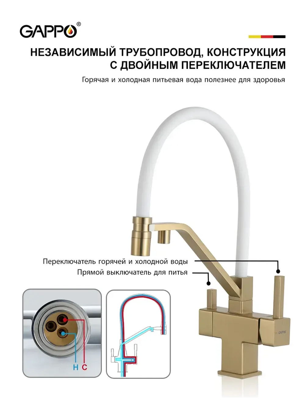 Смеситель для кухни с подключением к фильтру Gappo G4395-63