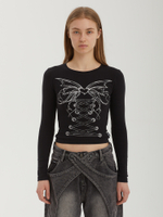 Женский Лонгслив Black Lace Up Print