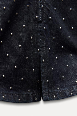 ZARA ДЖИНСОВЫЙ ТОП БАНДО TRF С ЗАКЛЕПКАМИ, ТЕМНЫЙ ИНДИГО