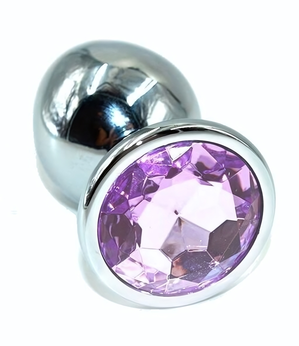 Серебристая анальная пробка с сиреневым кристаллом - 10 см. (Цвет: сиреневый)
