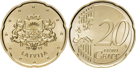 Латвия 20 евроцентов, 2014-2022 XF