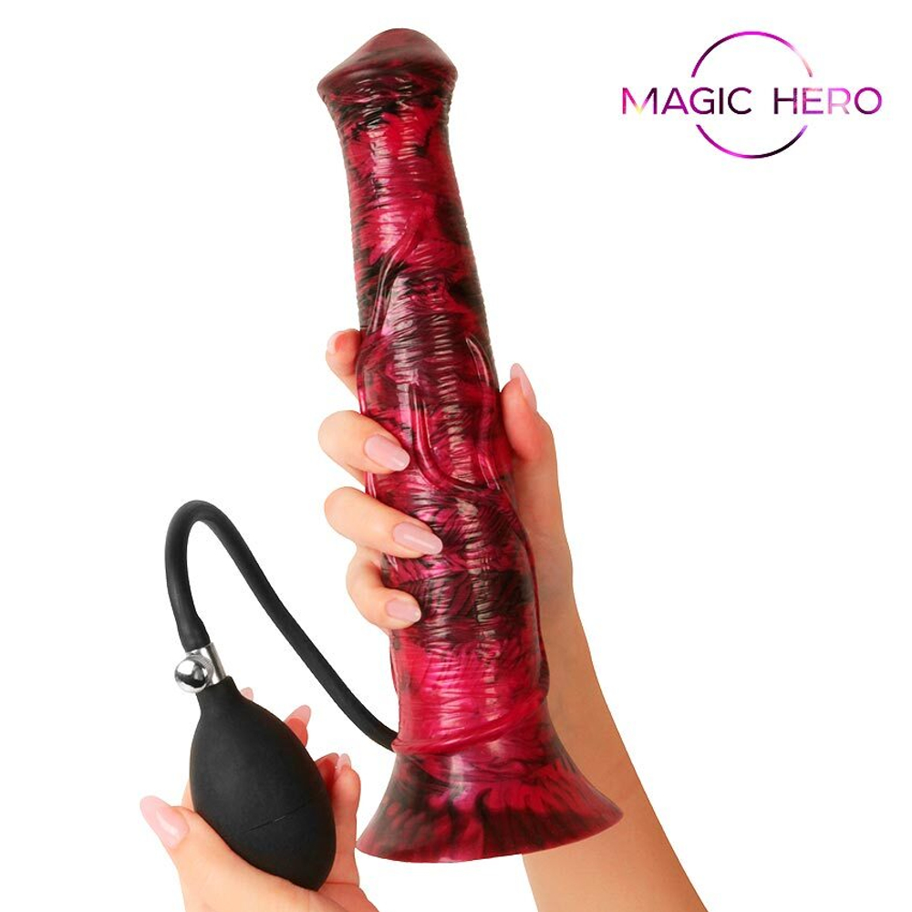 Малиновый фантазийный фаллоимитатор с имитацией эякуляции - 29 см. (Цвет: малиновый)