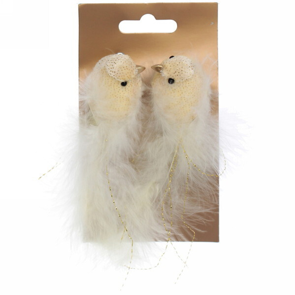 Украшение новогоднее на зажиме «Птичье пение» (набор 2 шт) 13 см,золото