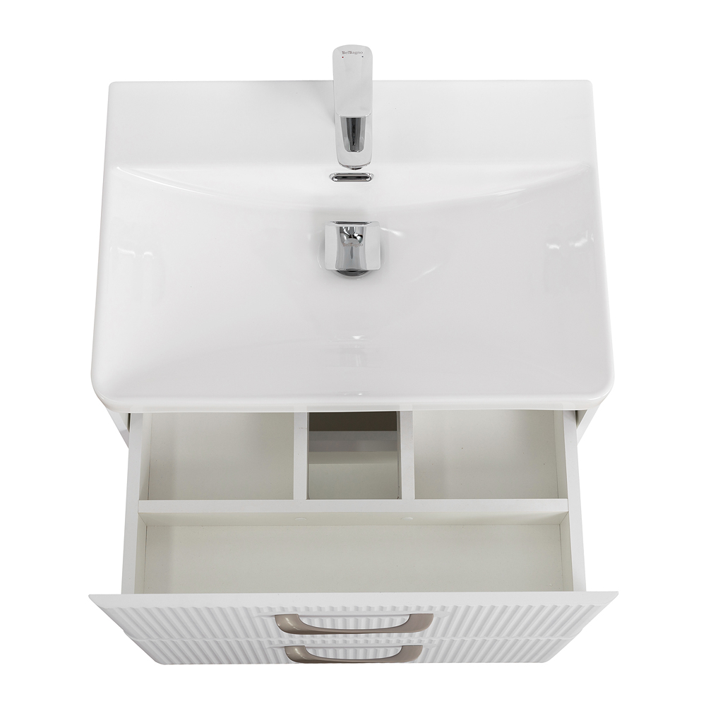 Подвесная тумба с раковиной Belbagno DUE 60 см Белый металлик DUE-600-2C-SO-BM-P + BB-8076-3-60