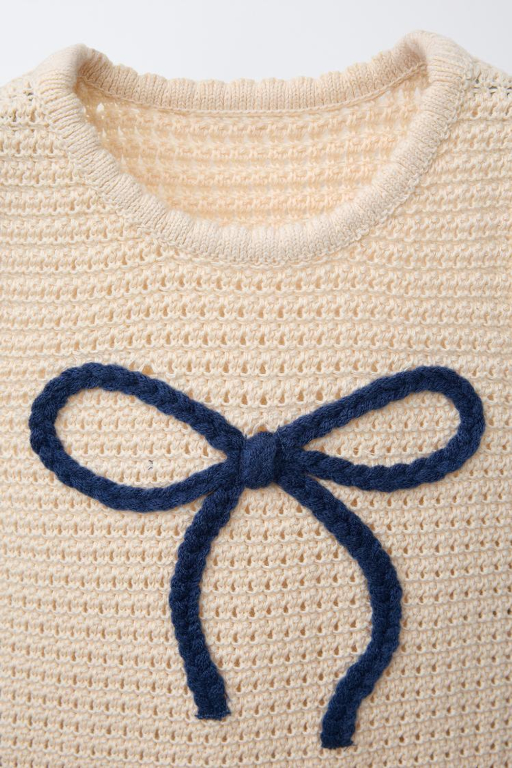 ZARA ТРИКОТАЖНЫЙ ТОП С БАНТОМ, ЭКРЮ