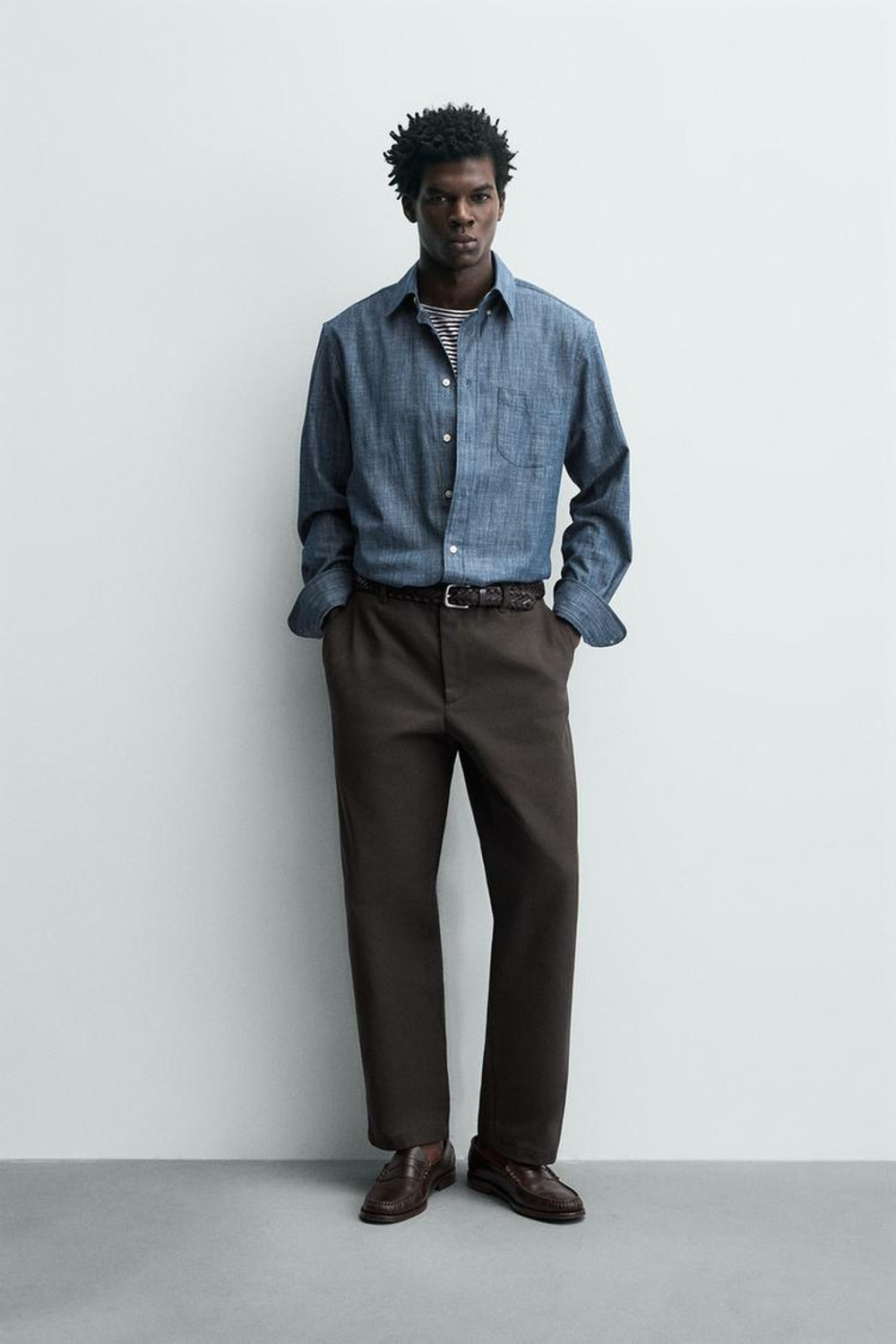 ZARA БРЮКИ STRAIGHT FIT ИЗ РЕЛЬЕФНОЙ ТКАНИ, КОРИЧНЕВЫЙ