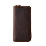 HOUBU Top Grain Cow Leather, Genuine Leather Long Clutch Wallet Regular Unisex Coffee/Light Brown
